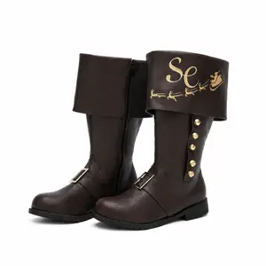 Zotixvox Men's Christmas Santa Claus Decor Boot Footwear - Black Wide Mid-Calf PU Leather Upper, Round Toe, White Faux Fur, Embroidered, Ideal for Festive Parties, Cosplay