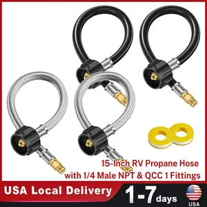 【Limited Time Deal】15 Inch RV Propane Tank Hose, 1/4" Inverted Male Flare & Qcc1/Typel, Camper Propane Hose for Standard RV Two-Stage Regulator, for BBQ,Outdoor Cooking,Camping & Heating - 2 Pack
