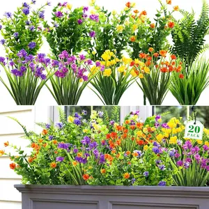 20 Bundles Artificial Flowers for Outdoors UV Resistant Fake Flowers Realistic Faux Flowers Artificial Plants for Summer Indoor Window Box