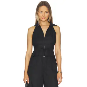 HEVRON Sloan Linen Vest in Black