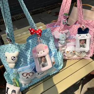 New Cute Hand Ulzzang Y2k Ita Bag for Girls Large Capacity Fashionable Polka Dot Canvas Shoulder Bag Casual Commuting Tote Bag