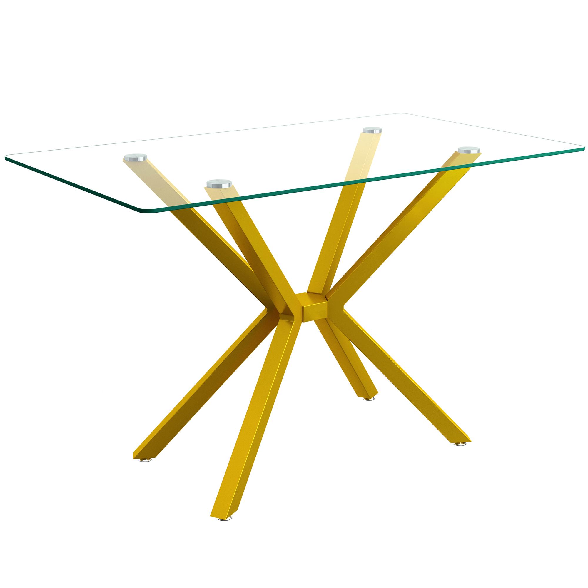 47.2" Rectangular Glass Dining Table, Tempered Kitchen Table with Gold Metal Legs, Modern Dinner Table for Kitchen Dining Room
