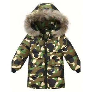 1pc Boys' Winter Coat - Full-Zip Camouflage Jacket, Windproof Cold Weather Outerwear with Hood, Zipper Closure, Non-Stretch Fabric for Outdoor Activities (Camo Jacket for Toddler & Kids), Seasonal Kids Wear, Hooded Jacket, Durable Construction, Kids Outer