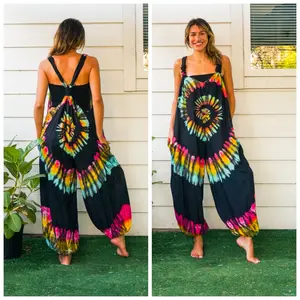 Tie Dye Hippie Dungarees Overalls Jumpsuits Rompers Pants