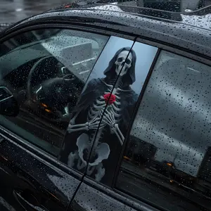 Horror Skull Car Door Trim Sticker，Funny Personalized Creative Car Center Pillar Decal Waterproof Vinyl Decal Skeleton Sticker for Car B-Pillar  Car Decoration