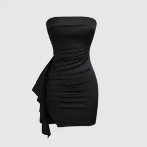 Summer American-style streetwear strapless off-shoulder solid color simple short dress with slight slit, slim-fit and figure-flattering women's shopping sexy fashion affordable prom dresses for women gown pink Flowy Lace Mini Graduation bridesmaid beaded