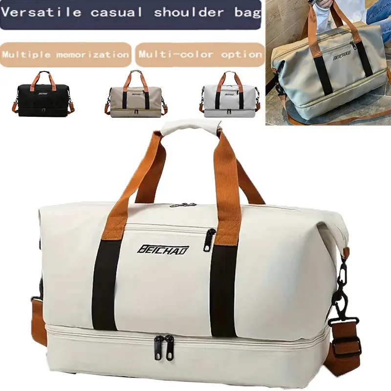 Multi Compartment Gym Duffle Bag with Shoe Storage, Large Lightweight Travel Weekender Bag with Shoulder Strap and Carry Handles