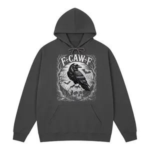 F-CAW-F’ Gothic Raven & Skull Hoodie | Edgy Dark Aesthetic Top For Alternative Vibes