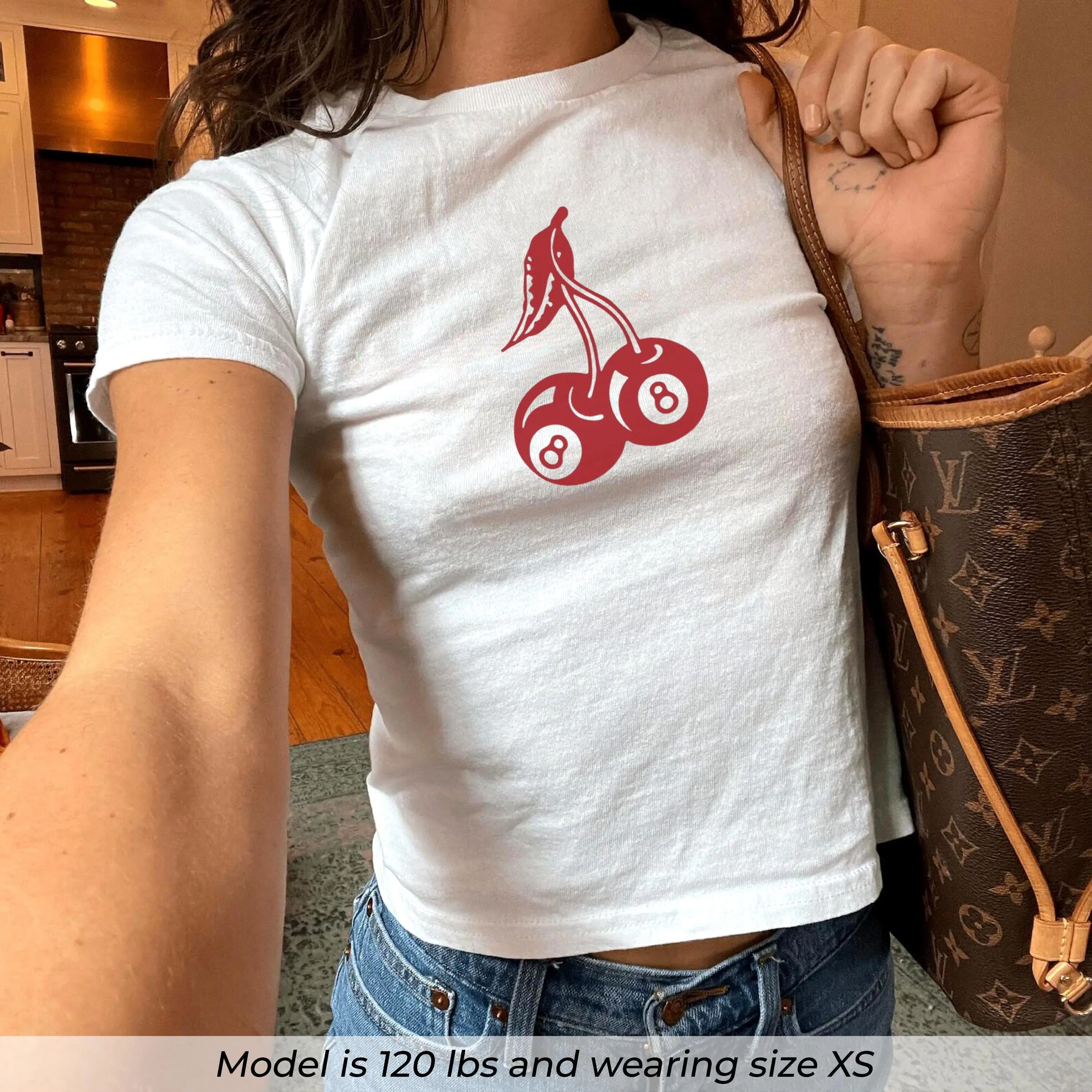 8 Ball Cherry Red Print Baby Tee Coquette Baby Tee Y2k Graphic Baby Tee 90s Baby Tee Trending Fruit Shirt Lucky Baby Tee Cherry Shirt