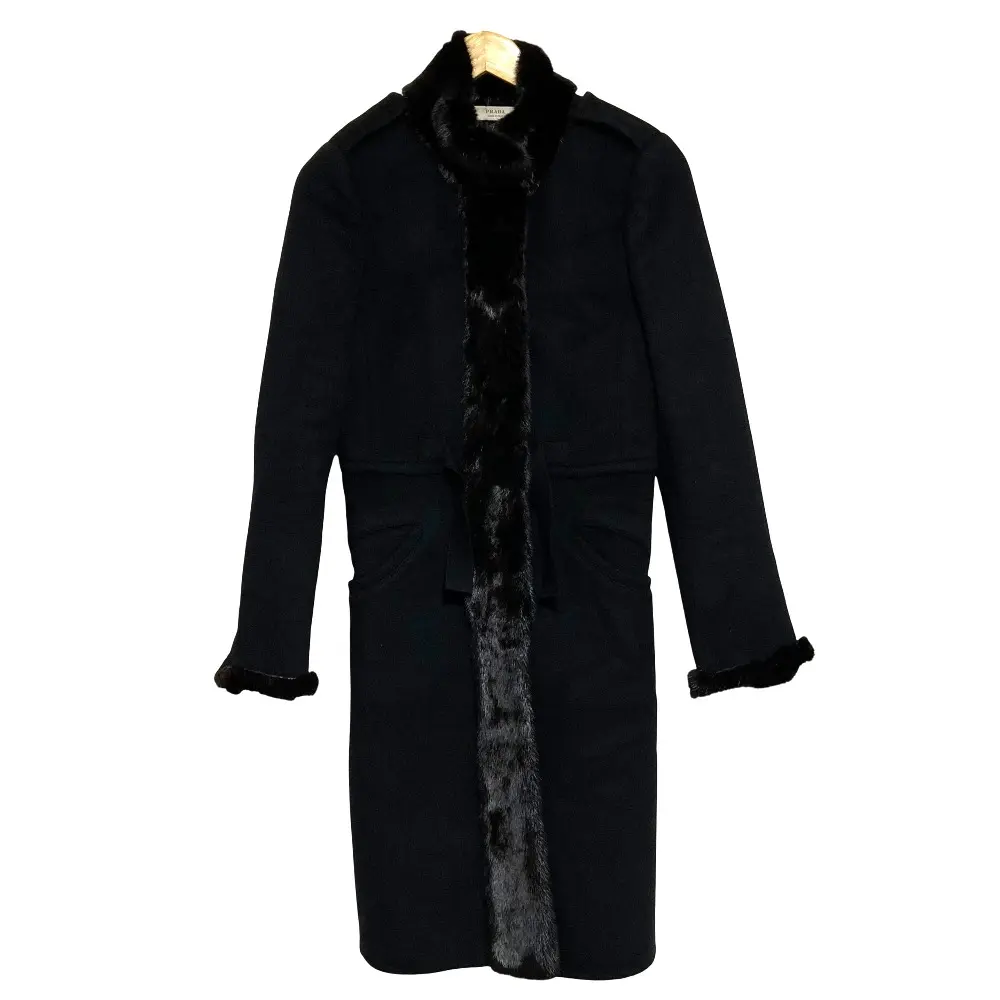 Pre-owned PRADA Wool Small Leather Goods Mink Fur Angora Coat