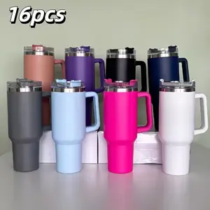 16 packs, US warehouse vacuum cup travel cup H1.0 cup 40 oz insulated handle cup with lid and straw 40 oz cup with handle and straw travel cup cup