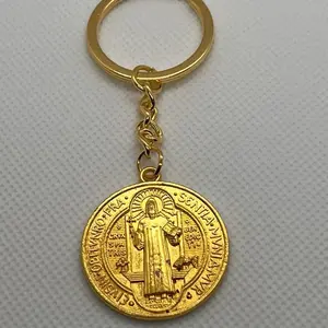 San Benito Medal Keychain for Men & Women, Stainless Steel Cross Pendant, Religious Jewelry, Elegant & Faithful Design, Unisex Accessory