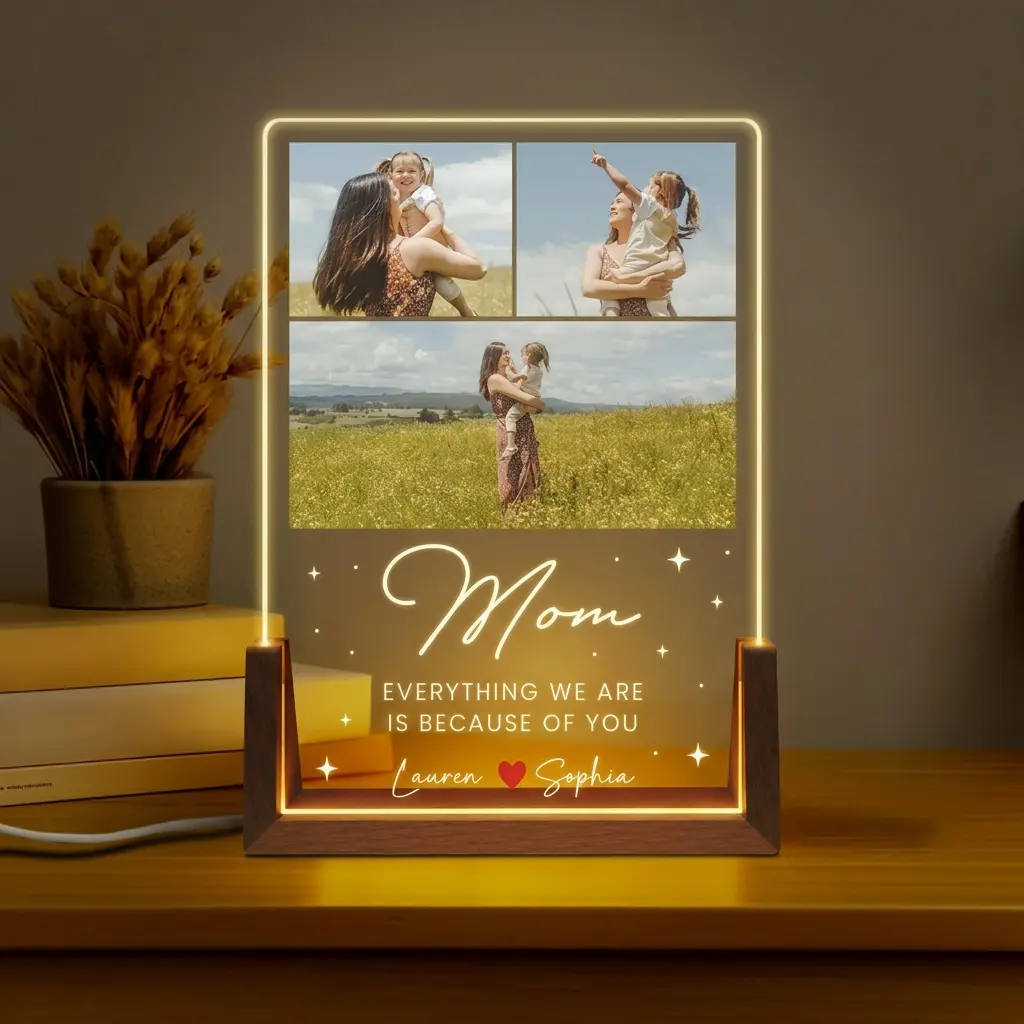 Personalized Photo Night Light, Mother's Day Gift, Mother Gifts, Birthday Gift for Mommy, Custom Mother's Day Gift for Mom Wife Grandma Nana, Mum Gift from Daughter, Custom Mother’s Day Night Light with Warm Walnut Wood Base, Bedroom Decor