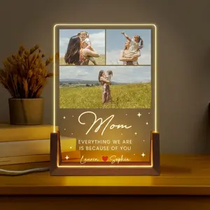 Personalized Photo Night Light, Mother's Day Gift, Mother Gifts, Birthday Gift for Mommy, Custom Mother's Day Gift for Mom Wife Grandma Nana, Mum Gift from Daughter, Custom Mother’s Day Night Light with Warm Walnut Wood Base, Bedroom Decor