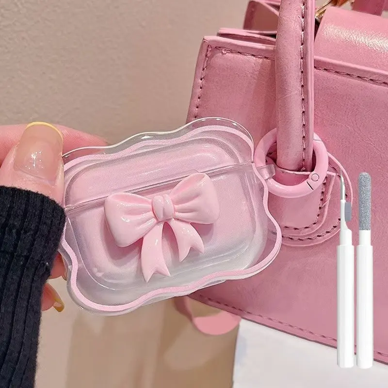 Cute Wave Protective Case, Earphone Protective Cover for AirPods Pro3 4 3 2 1 Headphone, Headset, Earphones, Headphone Accessories, Girl Style 3D Bow, Soft Tpu, Keychain Included, Women's Accessory, Protection