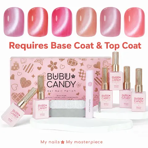 BUBU CANDY M's Pick: Cherry Blossom & Snow Aurora Cat Eye Gel Polish Set, 6PCS 15ML Pink Magnetic UV Gel Kit with LED Lamp, Soak Off Gel for Home DIY