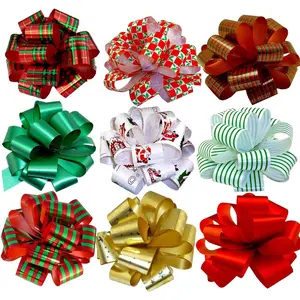 Christmas  Pull Bows - 5" Wide, Set of 9, Red, Green, , Stripes, Swirls,  Bows, Christmas Presents, Birthday, Boxing Day, Hanukkah, Wreath, Swag, Christmas Tree, Fundraiser