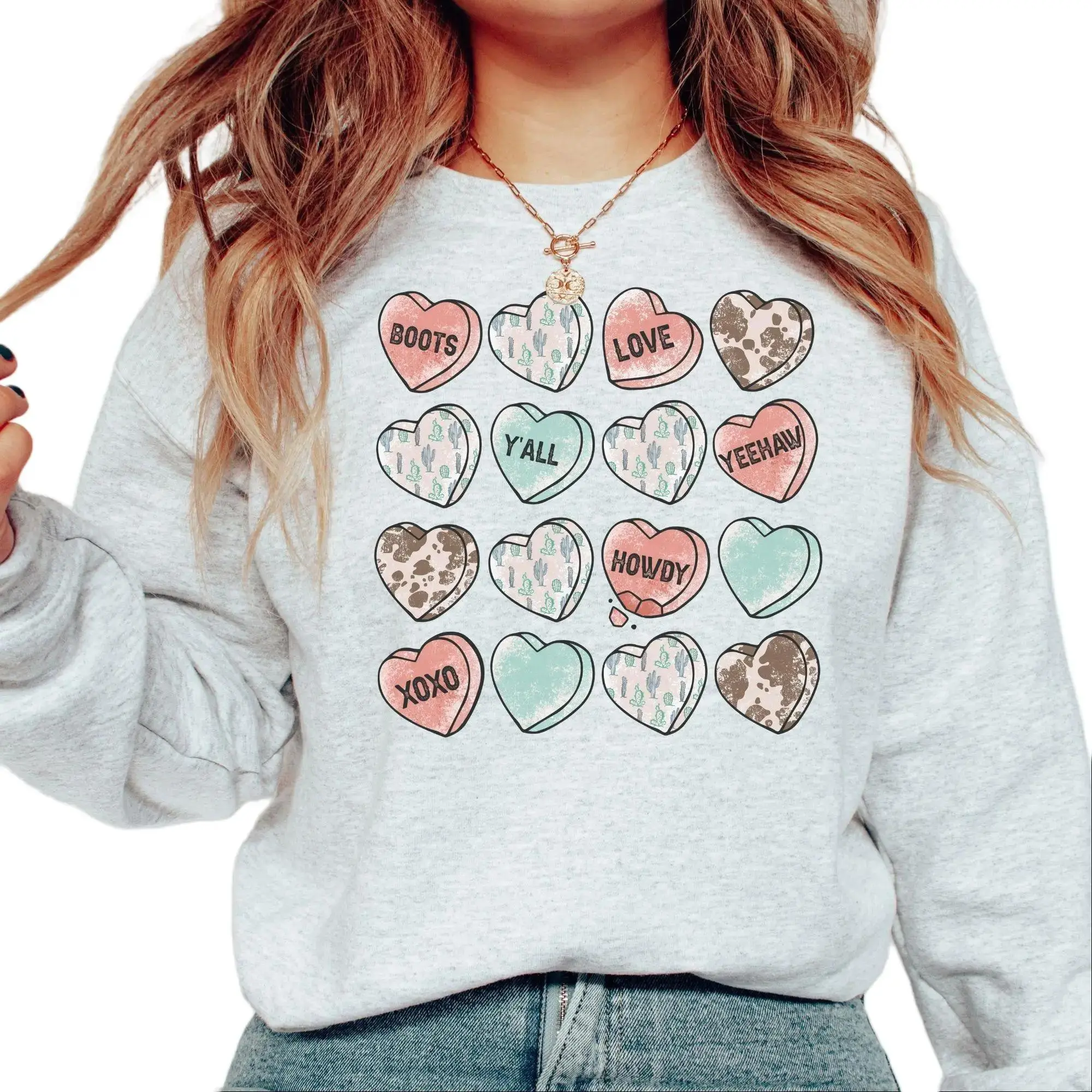 Cowhide Candy Heart Valentine's Crewneck Sweatshirt