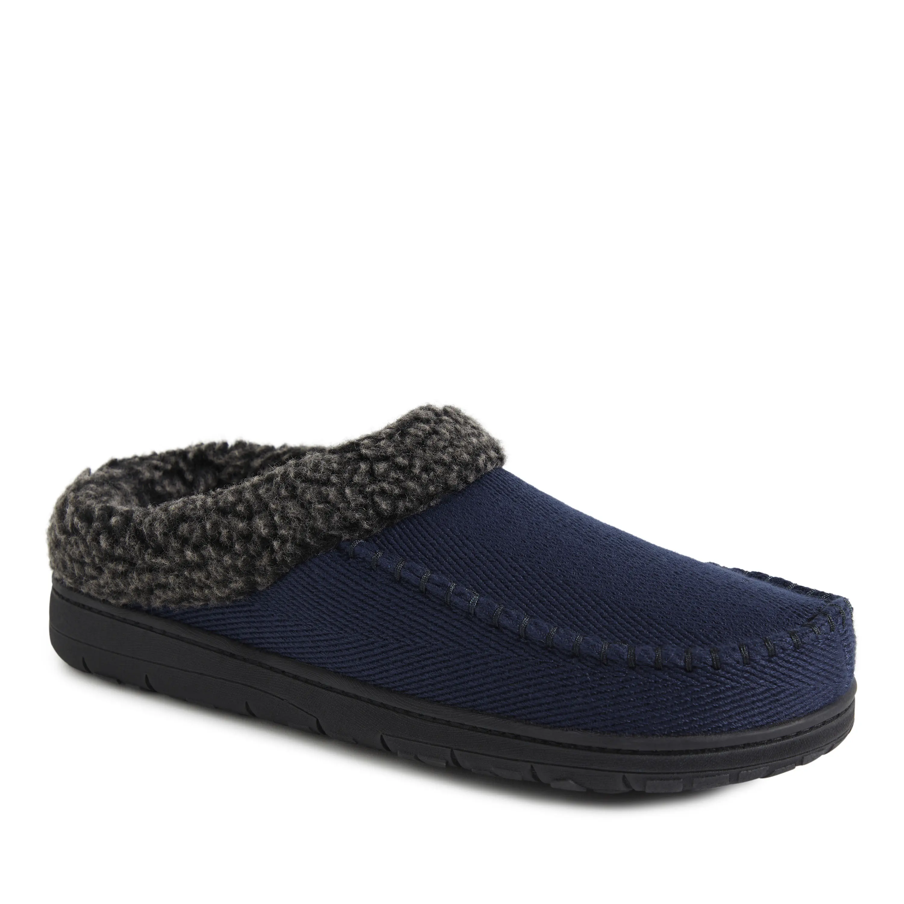Dearfoams Men's Brendan Twill Moccasin Toe Clog Slipper