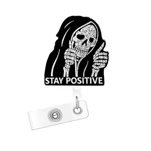 1PC Sparkling Expandable Badge Reel with Clip, Id Holder, Fun Skull Design, Ideal Gift for Nurses Doctors Students, Perfect for Daily Use, Halloween, Badge Reels Retractable