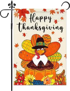 Happy Thanksgiving Garden Flags 12x18 Inch Double Sided Turkey Fall Garden Flag, Autumn Harvest Yard Thanksgiving Outdoor Decoration
