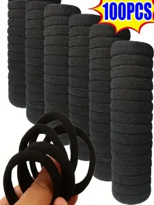 100 Pieces - Black Hair Ties, Simple Seamless Elastic Hair Bands Scrunchies, Fashion Hair Accessories