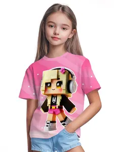 Short Sleeve T-Shirt, Girl's Graphic Casual Top, Trendy Summer Clothing, Loose-Fitting Round Neck, Medium Length