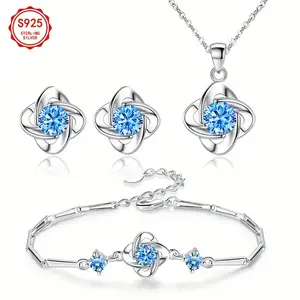 Blue Tears Necklace, Earstuds, Bracelet Jewelry Set, S925 Silver Couple Bracelet Cute and Elegant Jewelry, Birthday Gifts for Lovers, Friends, Valentine's Day Gifts, Women's Gifts