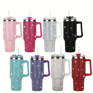 Rhinestone Stainless Steel Insulated Tumbler 40oz with Sparkling Diamond Design - Durable & Reusable Travel Mug for Hot & Cold Drinks