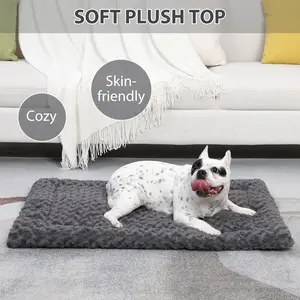 Reversible Washable Pet Bed – Fluffy Crate Pad for Large Dogs – Soft 48x30 Dog Sleeping Cushion Gray