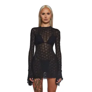 Techno Novelty Mesh Dress - Black