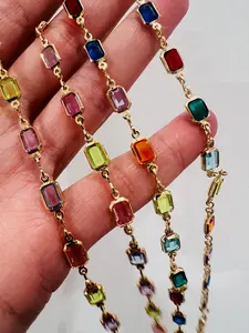 Gold Filled Rectangle Gemstone Necklace | Bold Crystal Chain