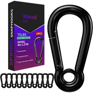 Spring Snap Hooks, Black Carabiner Clip, Heavy Duty Rope Connector, Quick Link Carabiners Spring Snap Hooks for Indoor & Outdoor, Camping, Fishing