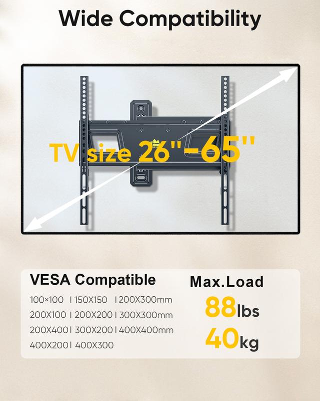 Gazebo Drill-Free Weatherproof Outdoor TV Wall Mount 180° Rotating Screen 88-Pound Capacity Suitable for 26-65" TVs Horizontal & Vertical Switchable