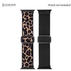 2-Pack & Leopard Elastic Band Compatible with Apple Watch Series 1-11 Ultra/se, Nylon Sport Strap for Men Women