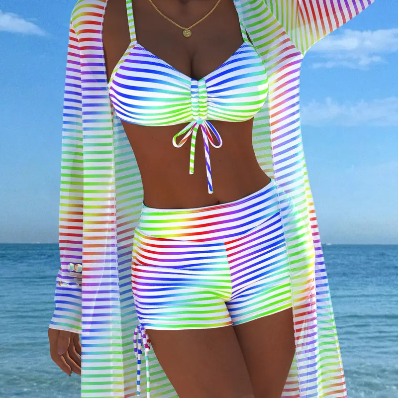 New Arrival Women's Swimwear Three-Piece Set, Sexy Modern Sophisticated Summer Beach Swimsuit Outfit, Swim Dress, Bikini Set for Women, Perfect for Beach, Festival and Vacation, Summer Swimsuits