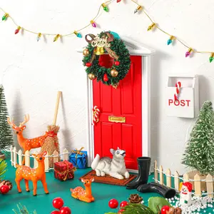 Christmas Fairy Door for Wall Tiny Door Decor for Girl Kids Miniature Dollhouse Magical Welcome Entry Xmas Accessories Fairy Tale Room Ornaments