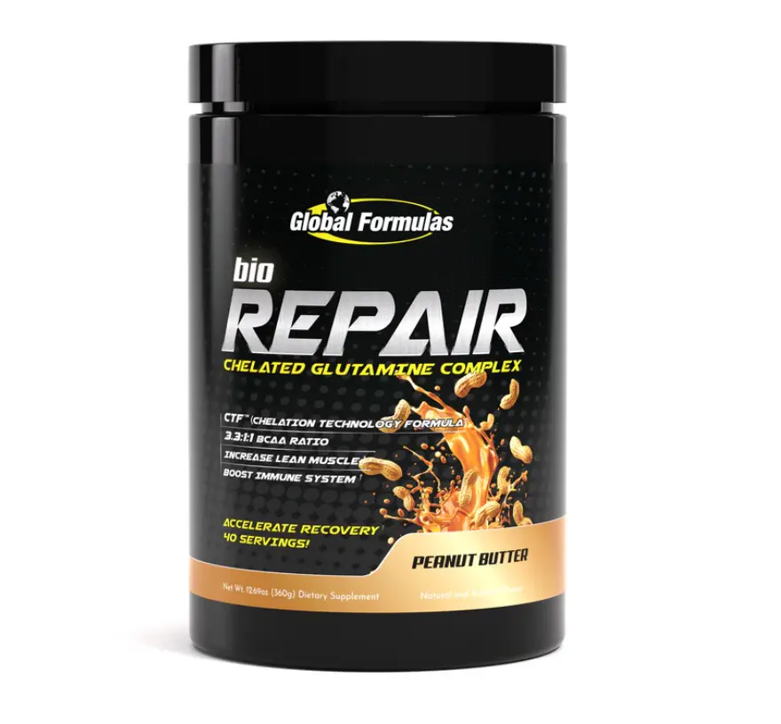 Global Formulas bioREPAIR Chelated Glutamine Recovery Powder | CTF Magnesium Glycinate Glutamine Chelate and BCAAs | Muscle Recovery and Immune Support | Available at Prime Sports Nutrition