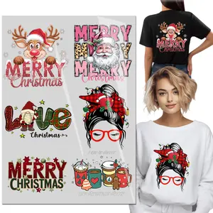 6 Sheets Iron on Transfers, Merry Christmas tree DTF Transfers Ready to Press Children's Clothing Big Stickers Iron on Decals for T Shirts Hoodie DIY Crafts dtf transfer