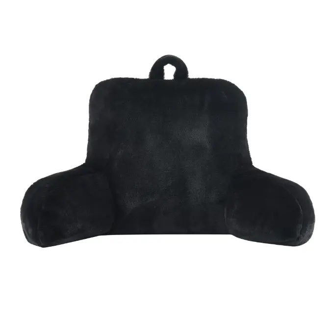 Faux Fur Plush Backrest Pillow Black Soft and Cozy for Reading and Relaxing