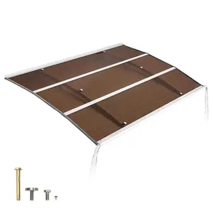 【FathersDayGift】VEVOR Awnings for Door Entrance, 39 x 59 in, Exterior Front Door Window Awnings with Drainage & Metal Bracket, Rain Snow Sun Protection, Overhang Polycarbonate Door Canopy for Porch Patio, Brown