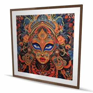 212 MAIN 48x48 in. Vibrant Aztec Face-Shapes Green Wood-Framed Matted Print Wall Art, Artistic Home Decoration for Living Spaces, Stylish Wall Artwork