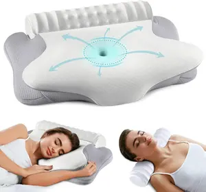 Onesmile Cervical and Roll Neck Pillow - 2 in 1 Ergonomic Memory Foam Pillows for Pain Relief Neck Support for Side Back & Stomach Sleepers Grey