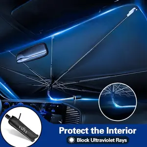 Car Interior Windshield Protective Umbrella,Portable Anti-UV & Heat Insulation Front Windshield Protector,Foldable Car Windshield Sunshade Umbrella Universal Car Front Window Sunshade All-Season Windshield, umbrella sun shade for car windshield cover