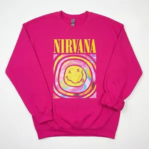 Nirvana Smiley Graphic Sweatshirt, Nirvana Comfort Color Tee, Nirvana Smiley Sweatshirt, Preppy 90’s Utero T-shirt, Classic Hoodie, Gift For Her, Nirvanaa Tour Album Merch, Unisex Hot Pink Crewneck, Vintage Rock Band Sweater