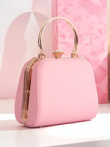 [Mother's Day]ladies' pink handbag, Handheld bag, PU leather bucket bag with metallic frame, evening clutch, shoulder chain for crossbody carry, suitable for weddings, parties, graduation season, everyday bags