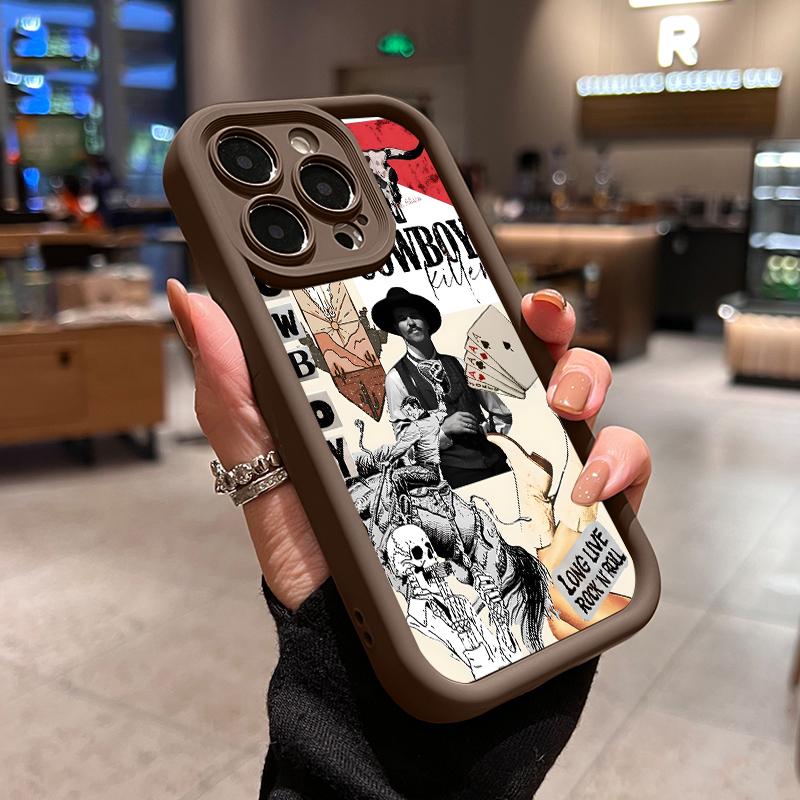 Western Culture Cowboy Pattern Phone Case for iPhone 16 15 14 Pro Max 13 12 11 XR XS Plus Shockproof Full Camera Protection Durable slim Silicone Cover Protective Screen Protector