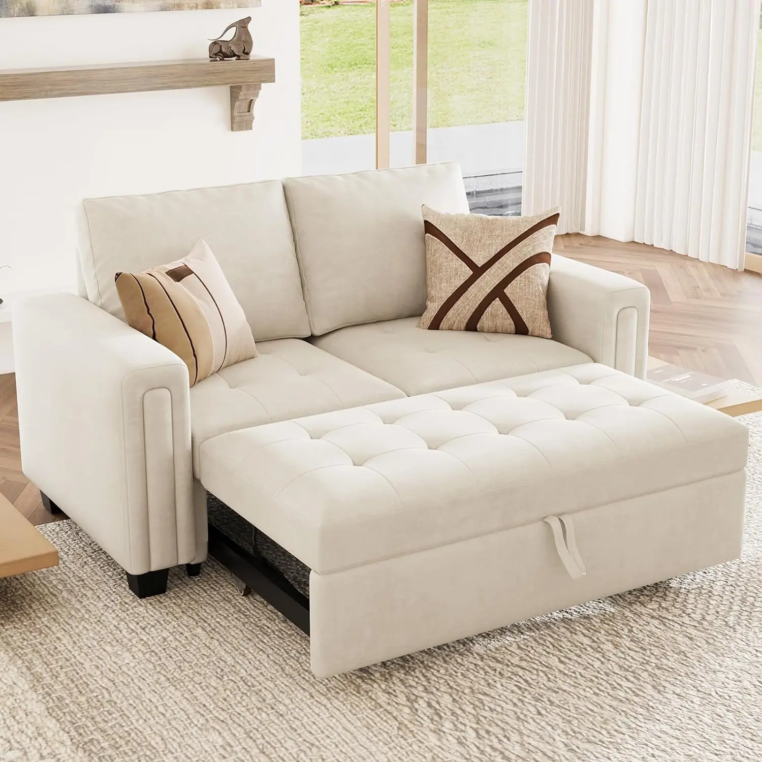 [Summervibes] Belffin Modular Sectional Sleeper Sofa - Velvet Furniture with Pull-Out Couch Bed, Comfy Loveseat, Stylish Design for Interior Lounge, Living Room Apartment, Modern