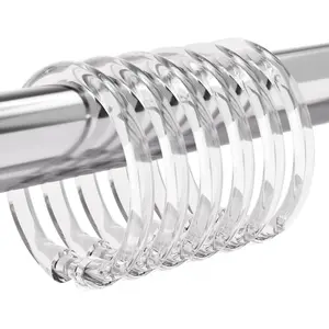Plastic Shower Curtain Rings, 24 Pcs Shower Curtain Hooks, O Shape Clear Shower Curtain Hooks Rings, Easy to Snap Closure, Shower Hooks for Shower Curtain and Liner Bathroom