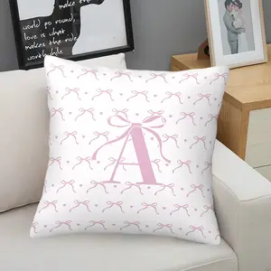 Custom Monogram Letter Throw Pillow, Coquette Pink Bow Cushion, Heart Bow Decorative Accent Pillow (Includes Pillow Core), Personalized Print for for Couch, Sofa, Bed & Dorm Decor, Ideal Gift for Girls & Women